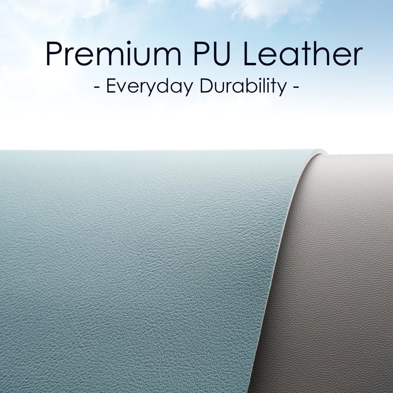 WAYBER Leather Desk Pad Protector, Waterproof Mouse Pad, PU Desk Mat, Office Desk Cover, Desk Writing Mat for Office/Home/Work/Cubicle (Light Blue/Silver) 35.4 x 17in - Image 2